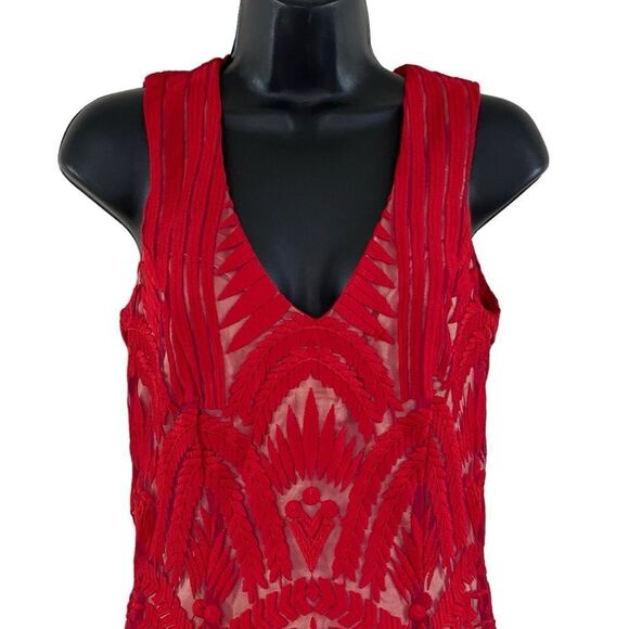 Bardot Lipstick Red Mesh Lace Embroidered Sheath Dress Sz 4/XS - Picture 4 of 14